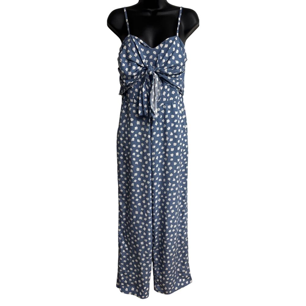 WHIT TWO Blue White Polka Dot Tie Front Wide Leg Jumpsuit Romper Petite 2P